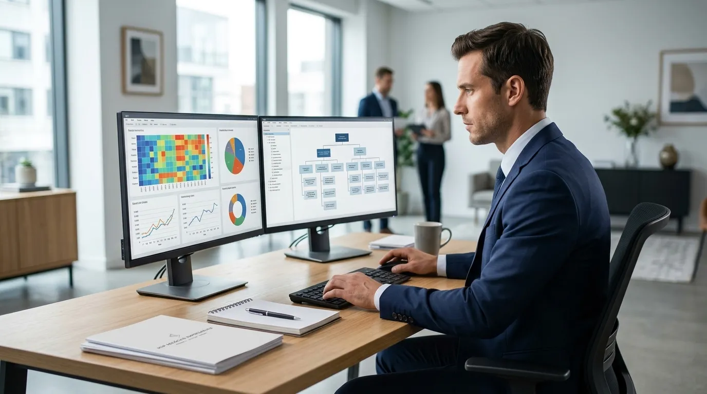 Analista financeiro estruturando planejamento de holding familiar empresarial