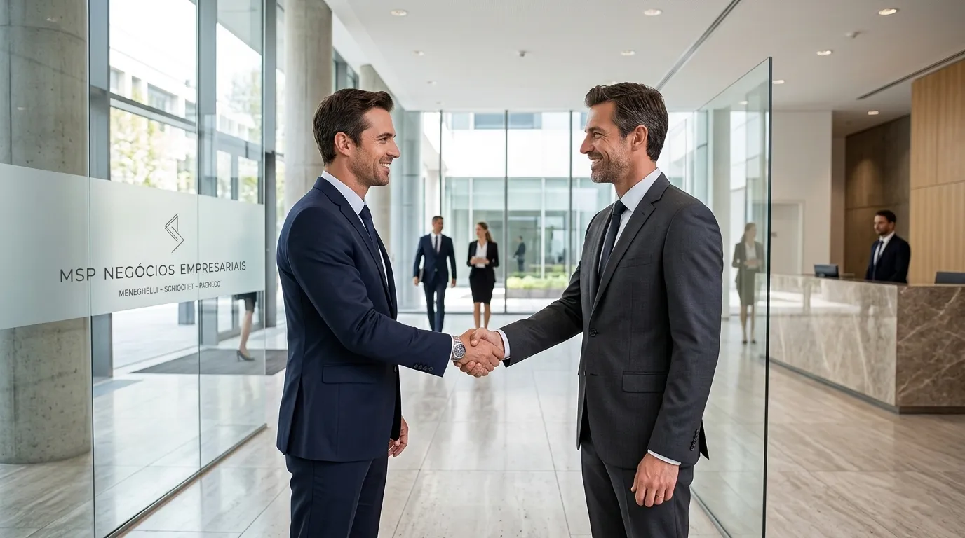 Aperto de mão selando acordo de fusões e aquisições de empresas em escritório moderno corporativo.