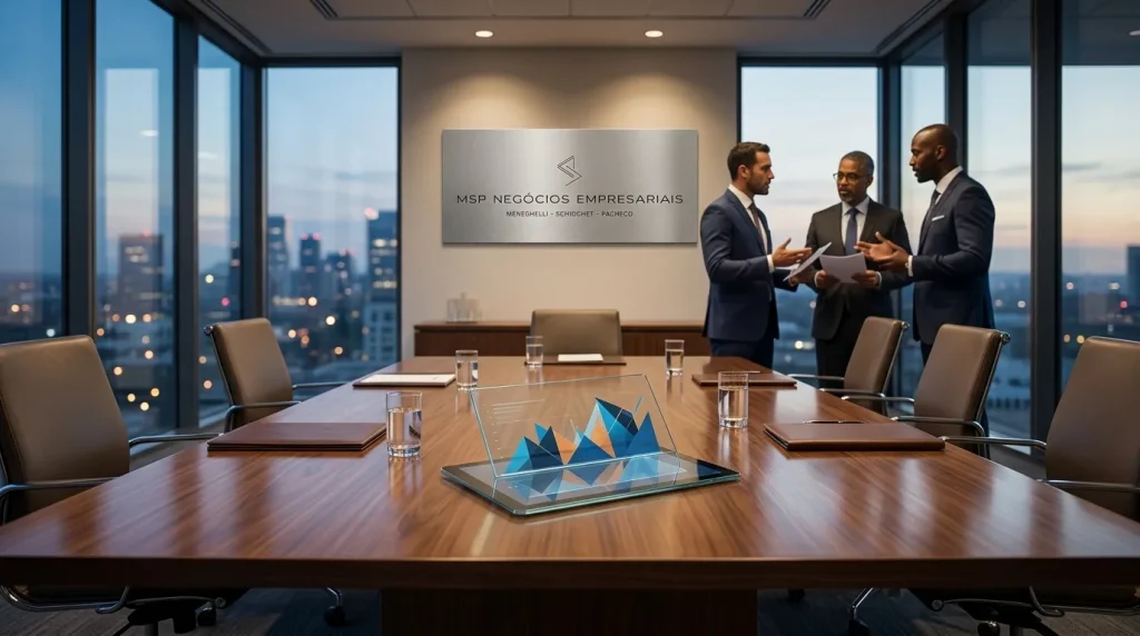Reunião de negócios estratégica discutindo vantagens tributárias de uma holding patrimonial