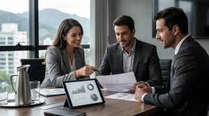 Sócios reunidos analisando os principais tipos de holding empresarial para proteção de patrimônio